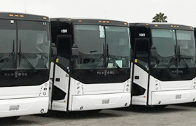 Bus fleet pressure and power washing includes washing, scrubbing and rinsing bus fleets to keep bus fleets looking like new.